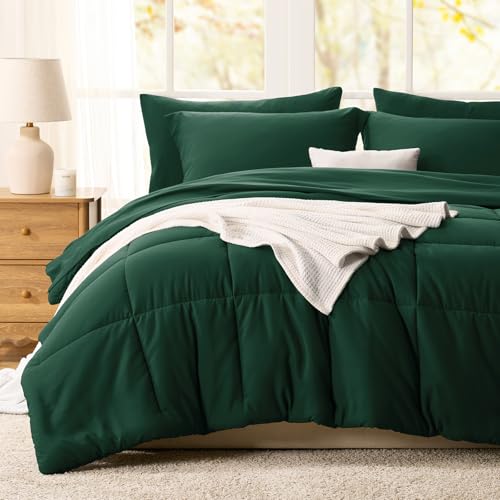 CozyLux Queen Comforter Set Emerald Green - 7 Pieces Bed in a Bag Queen, All Season Soft Bedding Sets, Oeko-Tex Certified Bed Set with Down Alternative Comforter, Sheets, Pillowcases & Pillow Shams CozyLux