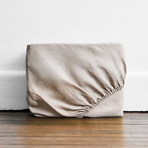 Bed Threads - Linen Fitted Sheet - 100% French Flax Linen - 170 GSM - Luxury & Eco-Friendly - Breathable, Durable & Soft - Single Fitted Sheet Only - Machine Washable - Twin XL - Oatmeal Bed Threads