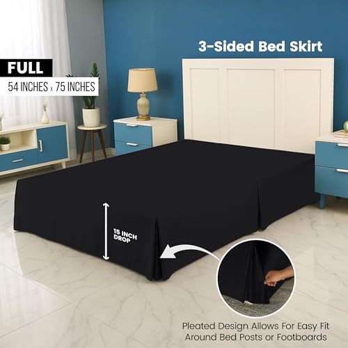 Utopia Bedding Full Bed Skirt - Soft Quadruple Pleated Ruffle - Easy Fit with 16 Inch Tailored Drop - Hotel Quality, Shrinkage and Fade Resistant (Full, Black) Utopia Bedding