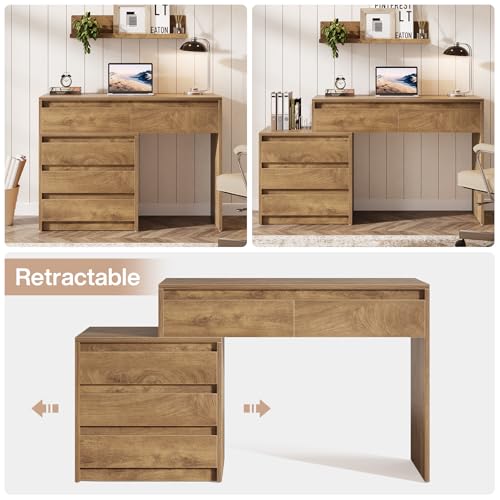 Tribesigns 63" Vanity Desk with 5 Drawers for Bedroom, Makeup Table with Removable 3-Drawer Chest Cabinet & Storage, Modern Large Dressing Table for Women Girl, Make up Desk for Bedroom Tribesigns