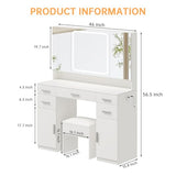 Airynee Vanity Desk with Mirror, 9 Drawers Makeup Vanity Tables with Power Outlet, Tri-Folding & 3 Colors Adjustable LED Lighted Mirror, Vanities Desk Set for Bedroom, Dressing Room, White Airynee