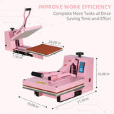15x15 Heat Press Machine with Slide-Out Platen, T-Shirt Heat Transfer Press for DTF & HTV Vinyl, 110V 1400W Digital Temp/Timer, Dual Support Arms, 0–400°F, Pink WUMSTOT