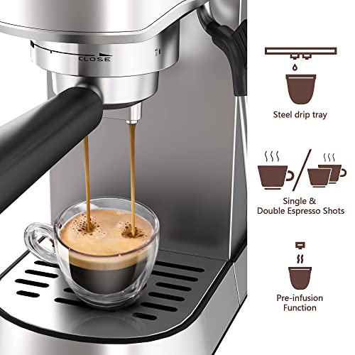 wirsh Espresso Machine,20 Bar Espresso Maker with Commercial Steamer for Latte and Cappuccino, Expresso Coffee Machine with 42 oz Removable Water Tank,Stainless Steel (Home Barista) wirsh
