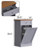 TOLEAD Tilt Out Trash Cabinet,Antique-style Beadboard Kitchen Island with Solid Wood Tabletop & Drawer, Pet Proof Trash Can, Wood Laundry Cabinet (Grey) TOLEAD