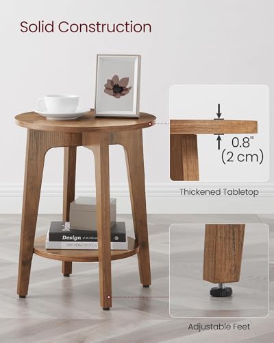 VASAGLE MAEZO Collection - Side Table, 2-Tier Small Round End Table, Nightstand with Tapered Legs, Curved Transitions, for Small Spaces, Living Room, Bedroom, Rustic Walnut ULET283T41 VASAGLE