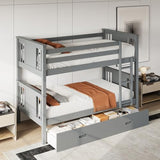 FUQARHY Bunk Bed Twin Over Twin with Storage Drawers, Gray Convertible Wood Twin Bunk Beds with Ladder and Safety Guardrail, No Box Spring Needed (Blue-Gray) FUQARHY
