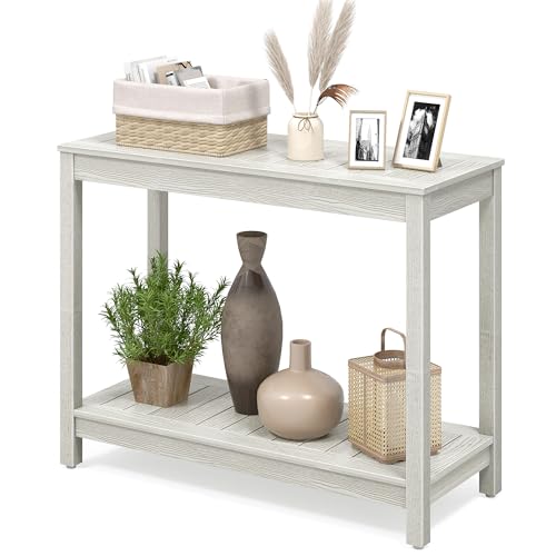 YITAHOME 38.3" Patio Bar Table Entry Console Table, 2-Shelf HIPS Indoor Outdoor Height Table Multifunctional Buffet Storage Organizer with Adjustable Feet, Gray YITAHOME