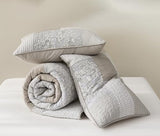 Chezmoi Collection Quinn 3-Piece Neutral Taupe Gray White Floral Hibiscus Flower Candy Stripe Patchwork Quilt Set - Pre-Washed Cotton Coverlet - Lightweight Reversible Bedspread, Queen Size Chezmoi Collection