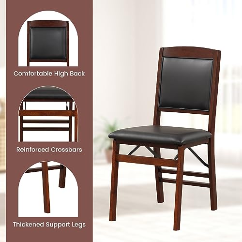 GOFLAME Folding Dining Chairs Set of 2, Foldable Chairs with PVC Padded Seat & High Backrest, Wooden Side Chairs, 2 Pack Dining Chairs for Living Room, Kitchen, Restaurant GOFLAME