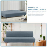 H.VERSAILTEX 100% Waterproof Stretch Futon Slipcover Armless Sofa Cover Furniture Protector Without Armrests Slipcover Soft with Elastic Bottom for Kids, Spandex Jacquard Small Checks, Stone Blue H.VERSAILTEX