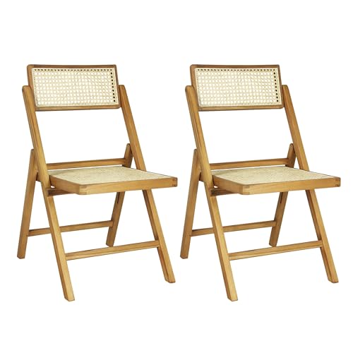 JONATHAN Y FLD1000A-SET2 Theo Mid-Century Vintage Wood Rattan Folding Chair with Adjustable Back Modern, Traditional, Bohemian, Classic, Scandinavian, Minimalist, Light Brown (Set of 2) JONATHAN Y
