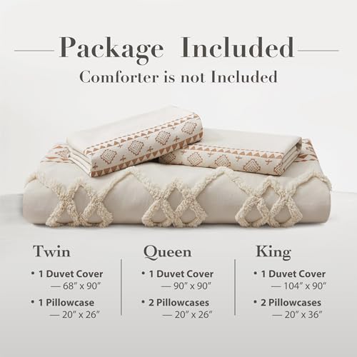 Oli Anderson Boho Duvet Cover Set King Size, Beige and Terracotta Color Clash 3 Pieces Microfiber Bedding Set, Durable and Super Soft Duvet Covers with Zipper and Ties, 104"*90" Oli Anderson