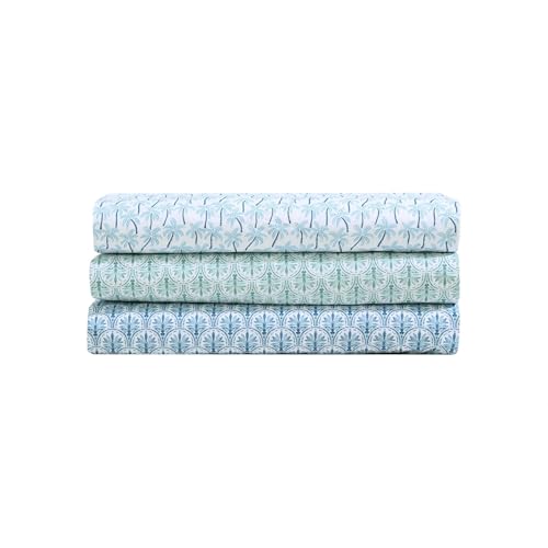 Tommy Bahama - Queen Sheet Set, Super Soft Cotton Percale Bedding with Matching Shams, Tropical Bedding Set, Oeko-Tex Certified (Palmtastic Blue, Queen) Tommy Bahama