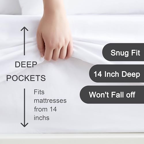 Hotella 100% Microfiber Ultra Soft 60"x80" Queen Size Fitted Sheet Only, Up to 14 inch Deep Pocket Bottom Sheet, Stay in Place Hotel Bedding Matress Protector, Machine Washable, Non-Fade, White Hotella