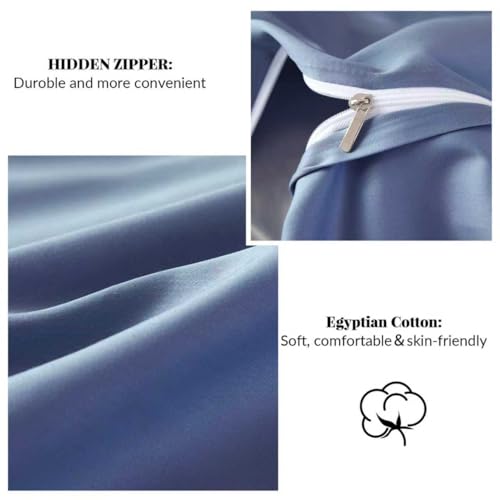 DCSKY Full Duvet Cover Set, 100% Egyptian Cotton, 1600 Thread Count, Ultra Soft & Breathable Luxury Bedding with Zipper Closure & Corner Ties, 3PCS(Navy Blue, 80''x90'') DCSKY