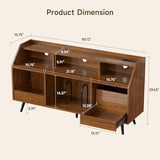 55 Inch Record Player Stand with LED Light, Modern Vinyl Record Storage Cabinet with 2 Drawers & Open Shelves, Holds up to 500 Albums, Turntable Stand w/Charging Station for Living Room Bedroom Walnut ONBRILL