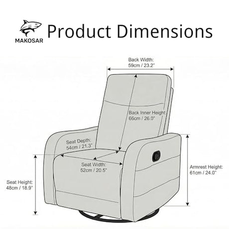 MAKOSAR 360° Swivel Glider Rocker Recliner Chair, Manual Reclining Sofa Chair with Side Pull Handle,Fabric Upholstered Lounge Chair for Living Room, Bedroom,Nursery,Office (Beige-Swivel) MAKOSAR