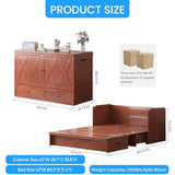 PUREMIND Murphy Bed Queen, Modern Murphy Cabinet Bed with USB Charging Station & Large Storage Drawer, Space-Saving Full Foldable Platform Bed for Guest Bedroom (Cherry) PUREMIND