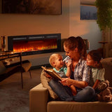 40" Electric Fireplace, Recessed and Wall Mounted Fireplace with Smart WiFi Infrared Linear Fireplace Heater 120v/1500w &12 LED Flame Colors & Timer Remote, Low Noise Operation LIZHOUMIL