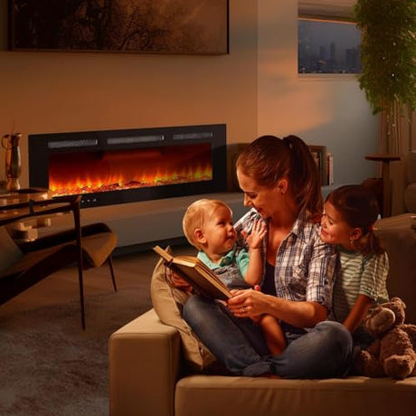 40" Electric Fireplace, Recessed and Wall Mounted Fireplace with Smart WiFi Infrared Linear Fireplace Heater 120v/1500w &12 LED Flame Colors & Timer Remote, Low Noise Operation LIZHOUMIL