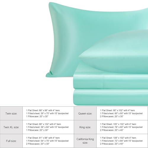 NTBAY Silk Satin Twin Sheet Set, 3-Piece Luxury and Soft Bedding Set Cooling Silky Sheets for Hair and Skin, Includes 1 Pillowcase, 1 Flat Sheet, 1 Fitted Sheet with Deep Pocket, Turquoise Blue NTBAY