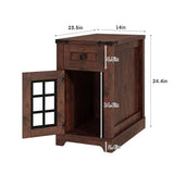 Fameill Farmhouse End Table with Charging Station & Led Lights,Narrow Sofa Side Table with Glass Barn Door & Drawer,Wood Rustic Nightstand Bedside Table for Living Room,Bedroom,Brown Fameill