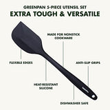 GreenPan 5 Piece Cooking Utensil Set, Flexible Nonstick Silicone, Stain-Free, Tongs, Turner, Spatula, Skimmer, and Slotted Spoon, Black GreenPan