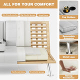JUMMICO Faux Leather Futon Sofa Bed Futon Couch with Removable Armrests Adjustable Sleeper Sofa Bed with 2 Cup Holders for Living Room (PU Leather, White) JUMMICO