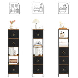 HOOBRO Corner Cabinet, 6-Tier Corner Shelf Stand with 3 Drawers, Bathroom Floor Cabinet, Narrow Storage Cabinet, for Bathroom, Living Room, Rustic Brown and Black BF140CW01 HOOBRO