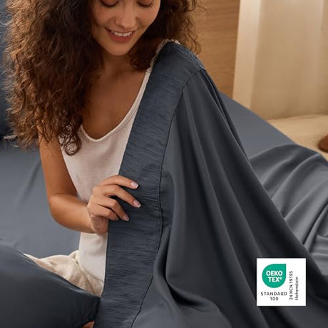 Bedsure Full Size Bed Sheets - 4 Pieces Soft Full Sheet Set - Breathable & Cooling - Hotel Luxury - Easy Care Polyester Microfiber Bedding for Women, Men, Dark Grey Bedsure