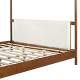 Christopher Knight Home Rotie King Size Canopy Bed Frame, Boucle Upholstered King Size Bed Frame with Headboard, King Platform Canopy Bed, Wooden Slats Support, No Box Spring Needed, White+Brown