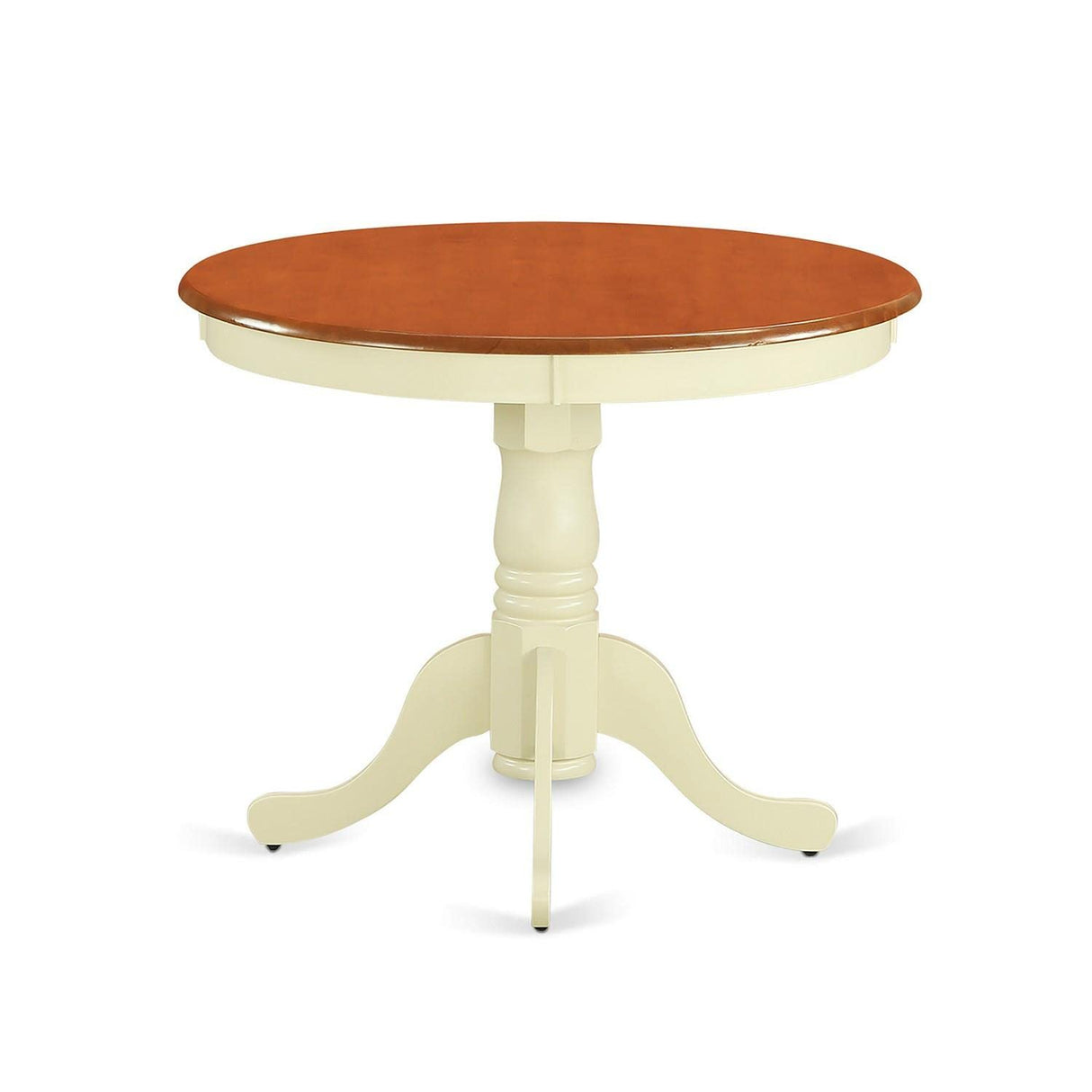 East West Furniture ANCL3-BMK-W 3 Piece Dining Table Set for Small Spaces Contains a Round Kitchen Table with Pedestal and 2 Dining Chairs, 36x36 Inch, Buttermilk & Cherry East West Furniture