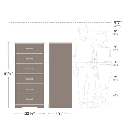 Prepac Dresser for Bedroom, Chest 6 Drawers, 18.5" D x 23.75" W x 51.5" H, Washed White - WoodArtSupply