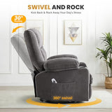 Swivel Rocker Recliner Chair with Vibration Massage and Heating Functions for Adults,Oversized Recliner Single Sofa with Side Pocket,Two Cup Holders for Living Room and Bedroom
