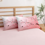 CCoutueChen Japanese Bedding Set King Size,Pink Flower Comforter Set 3Pcs Cherry Blossom Quilted Bed Set with 2 Pillowcases for Girls Women, All Season(104"x90") CCoutueChen