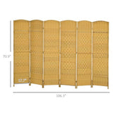 HOMCOM 6 Panel Room Divider, 6' Tall Folding Privacy Screen, Hand-Woven Freestanding Wall Partition for Home Office, Bedroom, Nature Wood HOMCOM