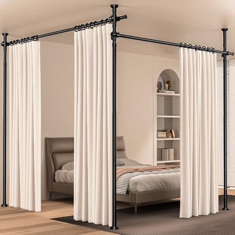 Room Divider, Tension Curtain Rod No Drilling,4-10ft(H) 28-140inch(W) Wall Divider for Room Separation, Heavy Duty Room Partition Separator, Adjustable Folding Privacy Screens,Black Daurore paw