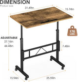 Klvied Small Standing Desk Adjustable Height, Mobile Table with Wheels, Portable Laptop Table, Standing Computer Desk for Walking Pad (Brown) Klvied