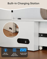 ADOWORE Full Size Murphy Bed with Mattress Included, Cabinet Bed with Charging Station & Large Storage Drawer, Hideaway Full Foldable Platform Bed for Home Office or Guest Bedroom, Living Room,White ADOWORE