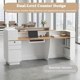 Laxodor 86.6" L-Shaped Reception Desk with Dimmable LED Lights, White Front Desk Counter for Salon, Retail Store & Office
