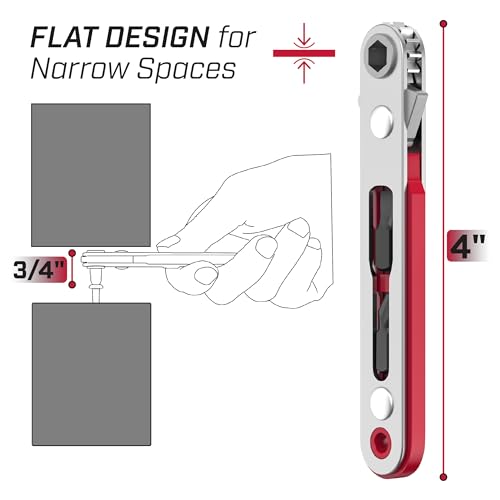 Bates- Mini Ratchet Wrench Screwdriver, 1/4" Magnetic 90 Degree Screwdriver, Low Profile Ratchet, Right Angle Screwdriver Low Profile Screwdriver, Small Ratchet, Angled Screwdriver for Tight  - WoodArtSupply