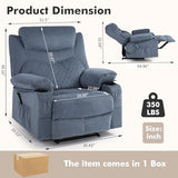 Overstuffed Massage Recliner Chair with Heat, Fabric Wide Seat Reclining Chair with Cup Holder for Adult, Heated Massaging Manual Recliner Chairs, Navy Blue