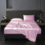 Revdomfly 3 Pcs Twin Size Luxury Silky Soft Pink Satin Sheet Set,1 Premium Moisture Wicking Fitted Sheet Fits Up to 16 Inches Deep Pocket + 1 Flat Sheet + 1 Pillowcases（Pink, Twin） Revdomfly