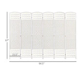 HOMCOM 6 Panel Room Divider, Folding Privacy Screen, 5.6' Room Separator, Wave Fiber Freestanding Partition Wall Divider, White HOMCOM