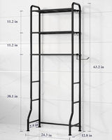 Kitsure Over Toilet Storage Rack - Metal Over Toilet Bathroom Organizer Shelf, Over the Toilet Storage Cabinet with Paper Holder and Hooks, Bathroom Cabinet for Laundry, Black, 3 Tiers (63.2" H) Kitsure