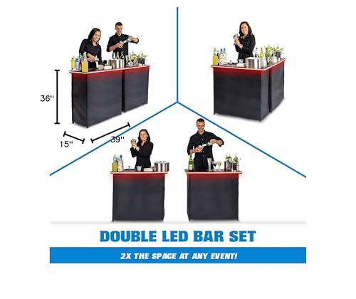 GoPong Double LED Bar Table Set with Carrying Case - Mobile Bartender Station for Events - WoodArtSupply