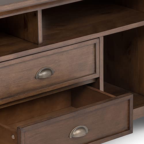 SIMPLIHOME Redmond SOLID WOOD 72 inch Wide Transitional TV Media Stand in Rustic Natural Aged Brown For TVs up to 80 inches for the Living Room and Entertainment Center SIMPLIHOME