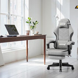 Opiesit Gaming Chair,Computer Chair with Pocket Spring Cushion,Ergonomic Office Chair with Footrest,Height Adjustable Video Gamer Chair with Lumbar Support for Adults (No Massage, Grey) Opiesit