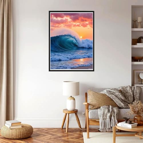 MOER SKY Diamond Art Kits for Adults Ocean Wave Sunset Beauty DIY Frameless Diamond Painting Art and Crafts, Art Painting Kits with Diamond Home Wall Decor MOER SKY