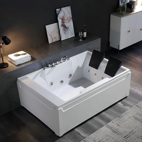 Empava 72" x 48" Whirlpool Tub, 2 Person Jetted Bathtub, Hydro Massage & Chromatherapy [ETL Certified], 3 Sided Apron, Acrylic , 1125 Watt, 110 Gallons, Left Drain Empava